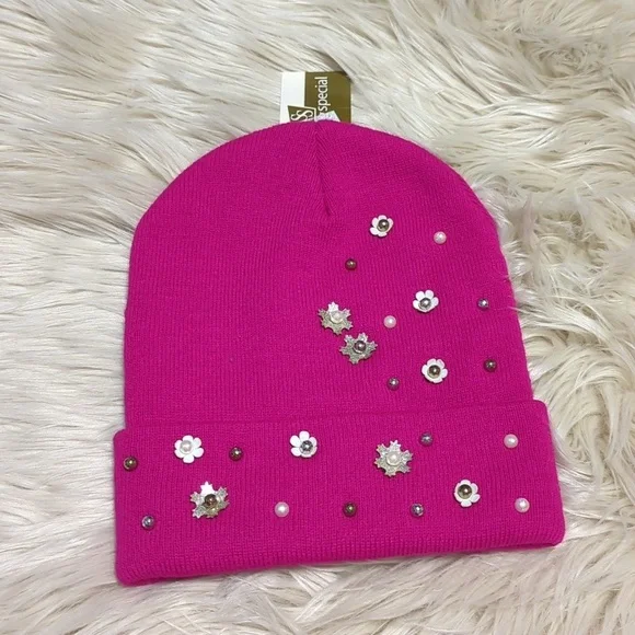Pink embellished bling winter beanie hat - Picture 1 of 3